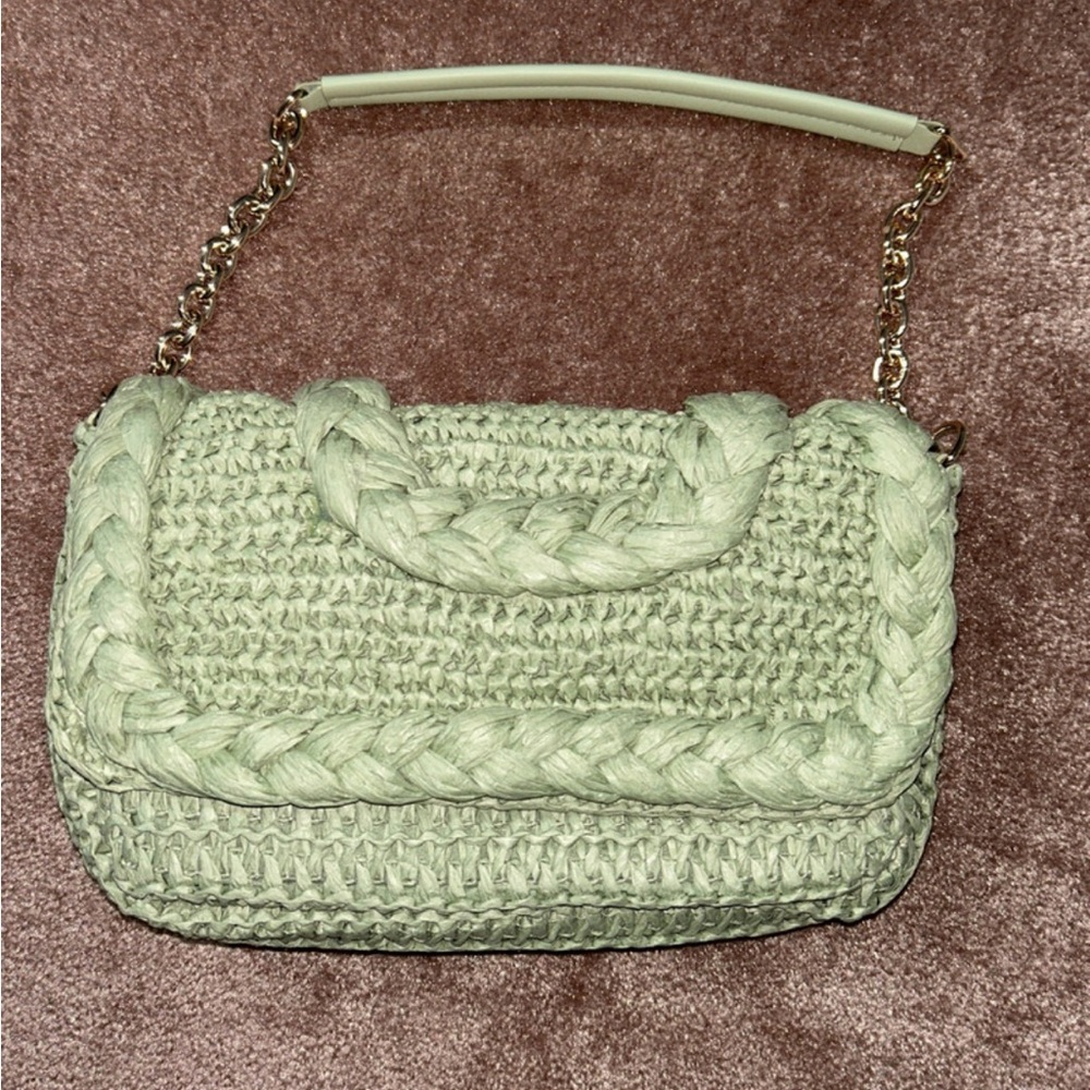 H&M Green Shoulder Straw Purse